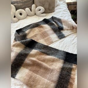 Plush Oversized Scarf Wrap with Fringe in Ombré Plaid.